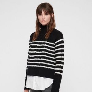 All Saints Mari Roll Neck B&W Striped Sweater SZ L